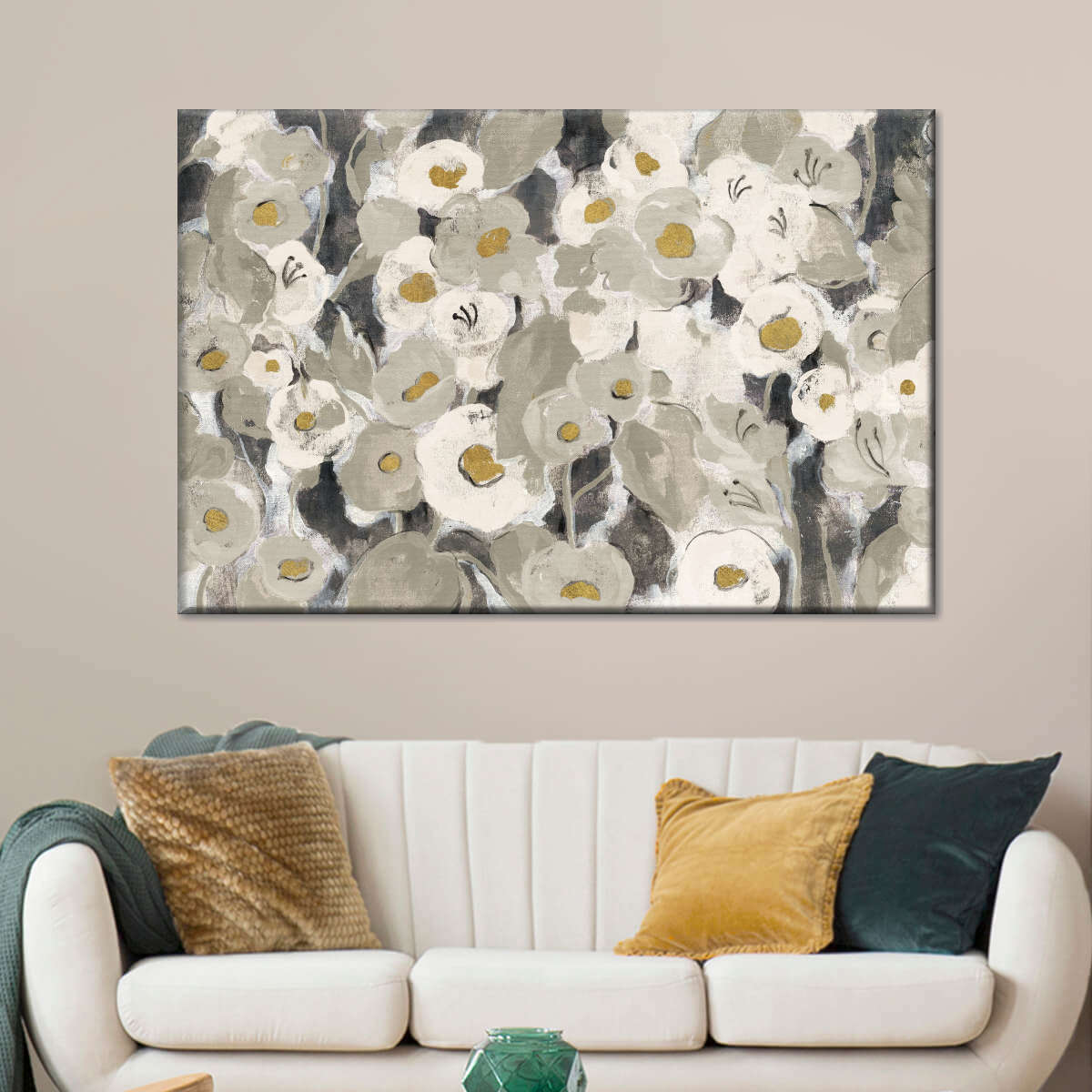 Velvety Florals Neutral Multi Panel Canvas Wall Art