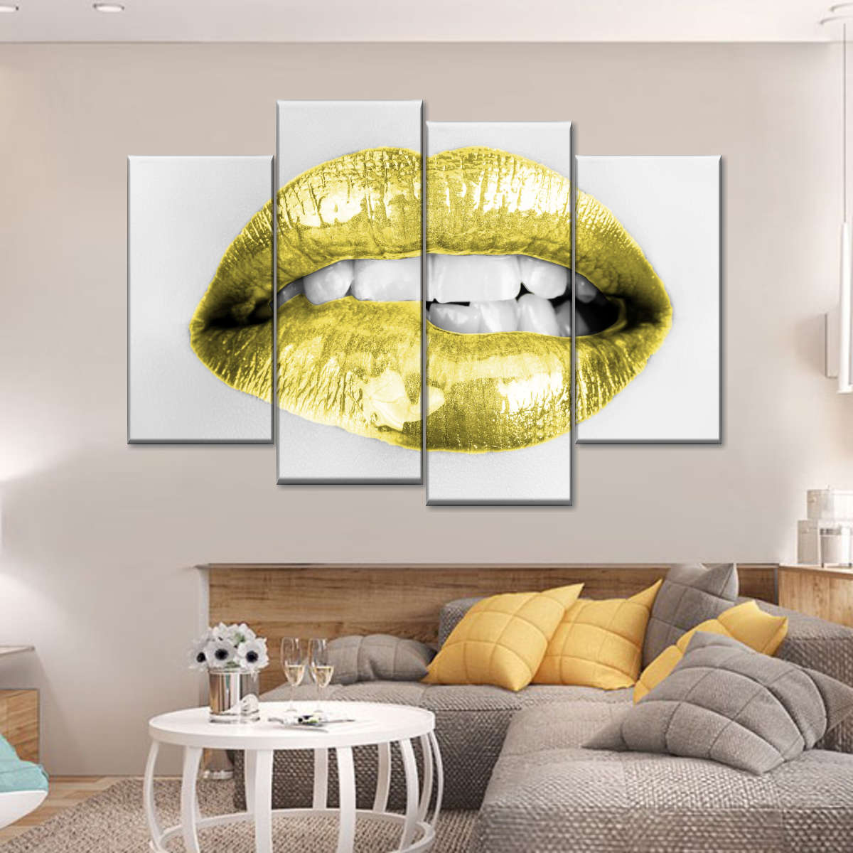 Gold Lips Multi Panel Canvas Wall Art Elephantstock