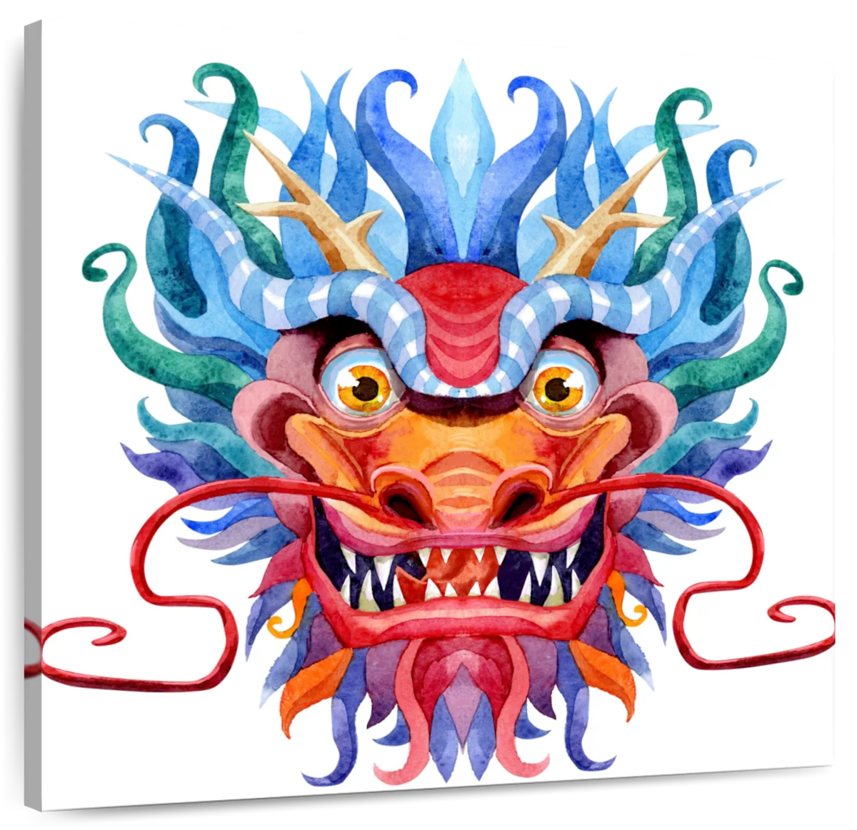 A Chinese dragon head made of wood, dragon head with a