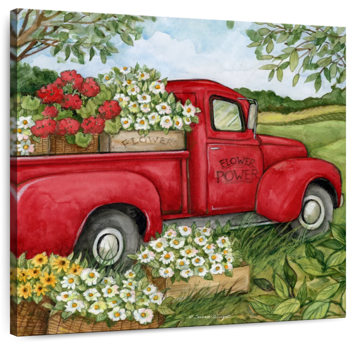 Flower Red Truck Wall Art | Painting | by Susan Winget