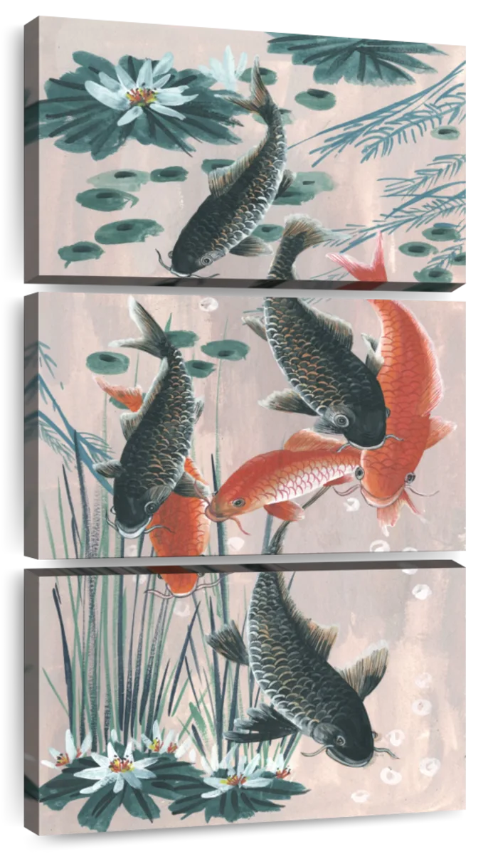 Koi fish drawing illustration painting oriental pond japan Japanese wall  art home decor colorful water lily