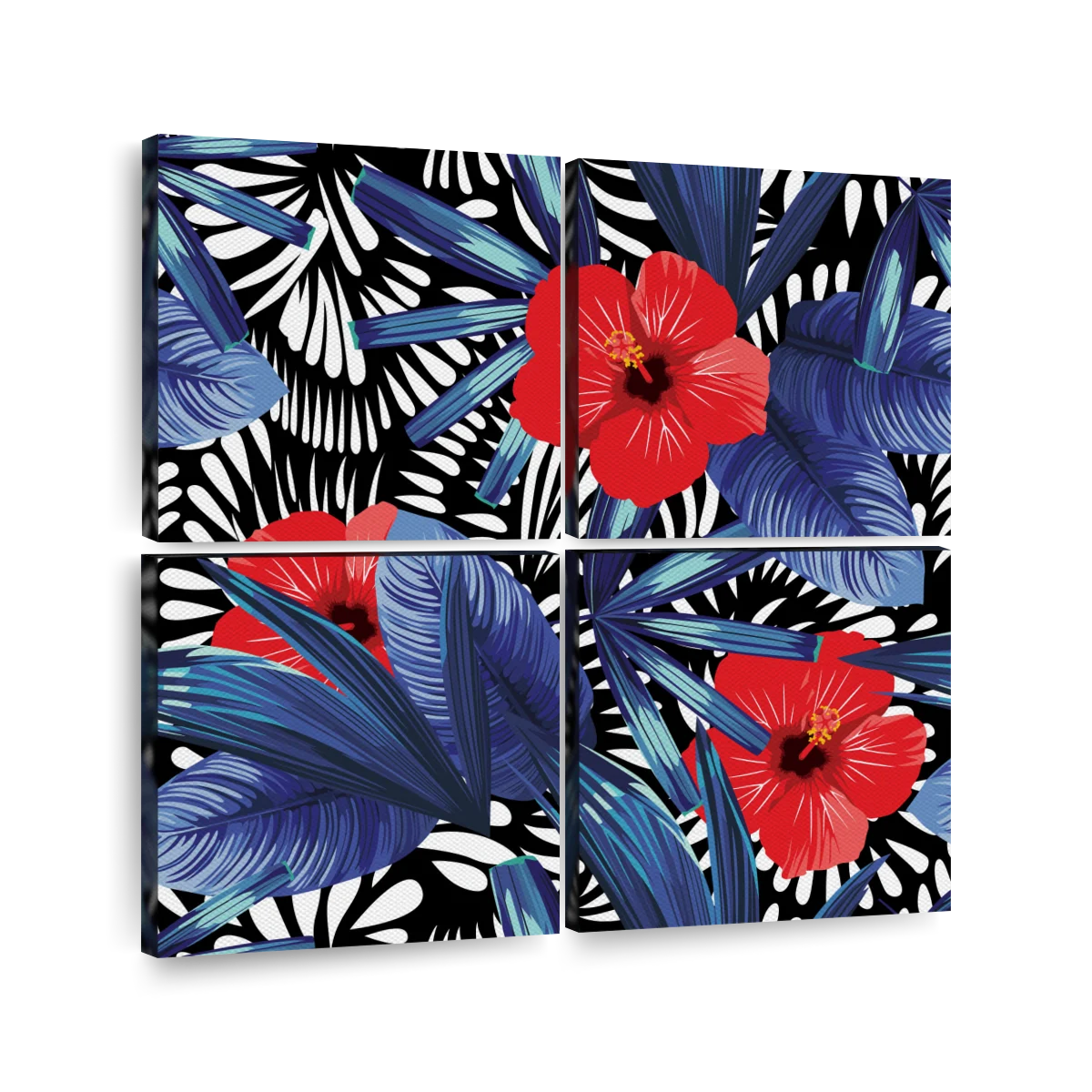 Red And Blue Hibiscus Wall Art | Digital Art