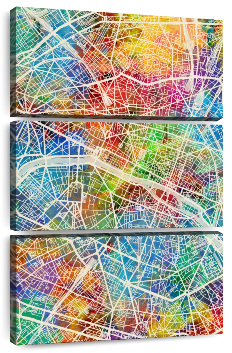 Paris Pop Art City Map Colorful Modern Abstract Wall Art