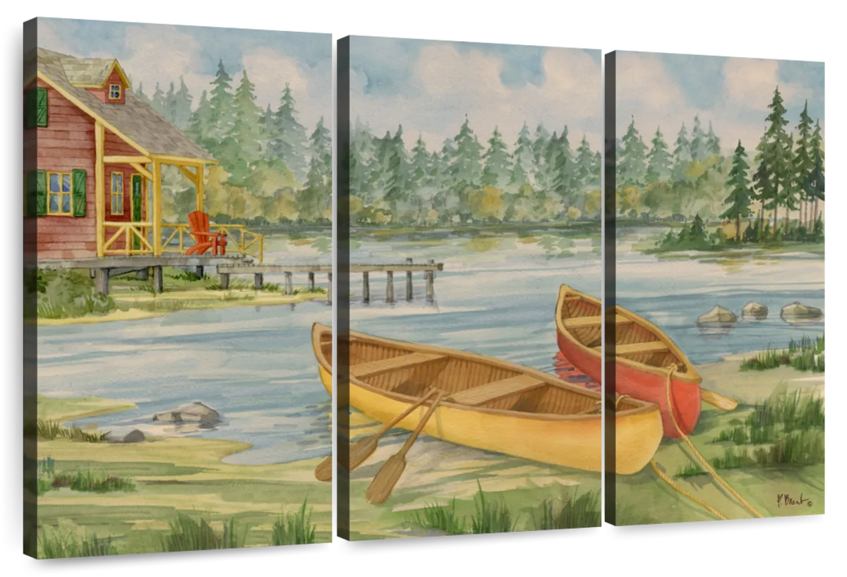 Cabin On The Lake Canvas Prints Wall Art - Painting Prints, Wall