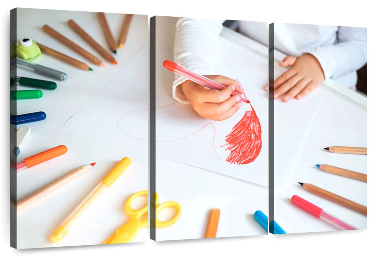 Kid Coloring Heart In Red Art: Canvas Prints, Frames & Posters