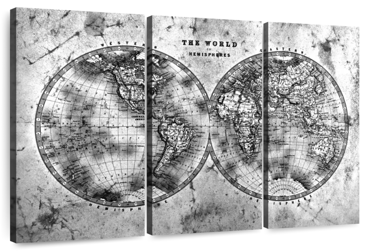 black and white vintage world map