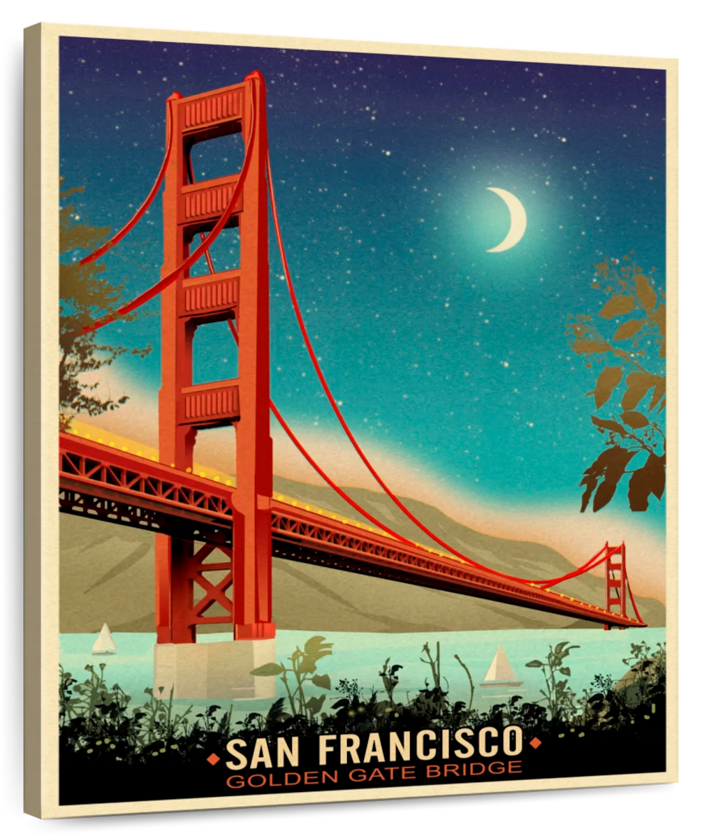 Canvas & Golden Frames Night Art: Gate Posters Bridge Prints,