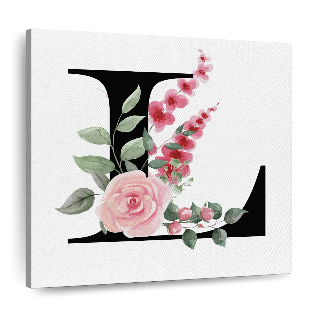 Initial, Monogram, L, Letter L, Flower Art Canvas Print for Sale