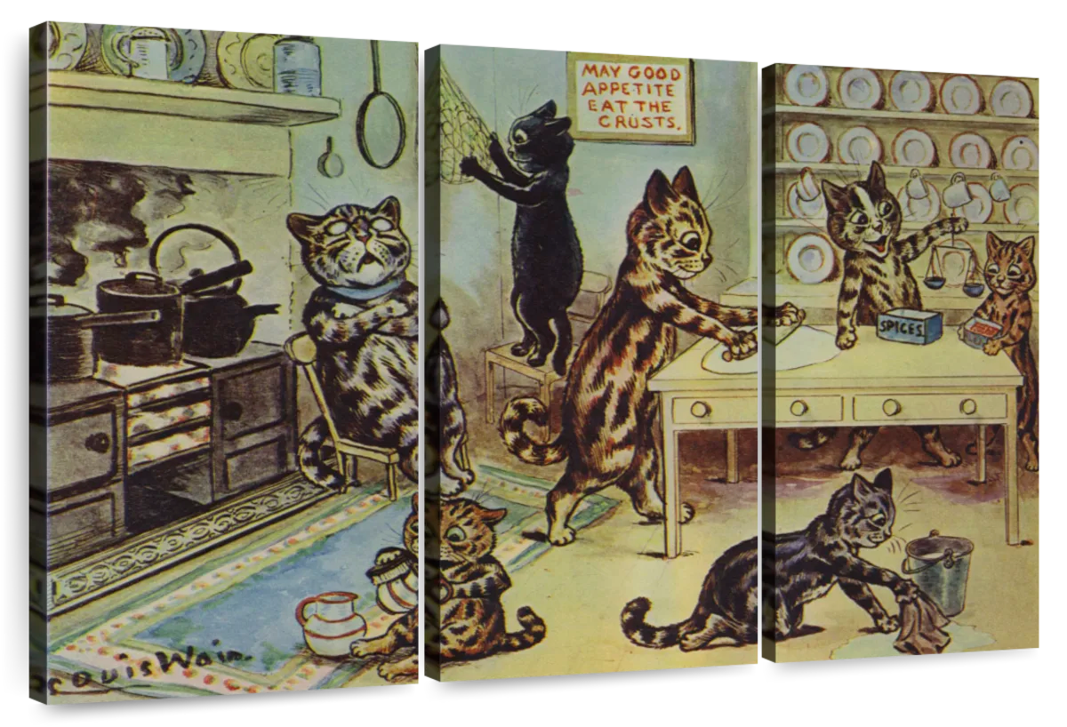 Louis Wain Poster - Kittens In The Kitchen - Louis Wain Cat Print