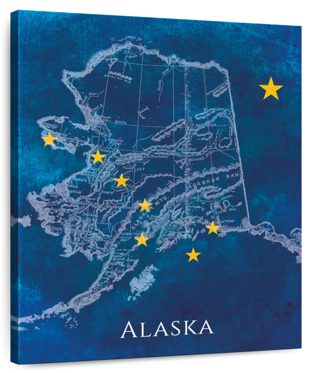 Alaska State Flag Over Map Wall Art Digital Art 0381