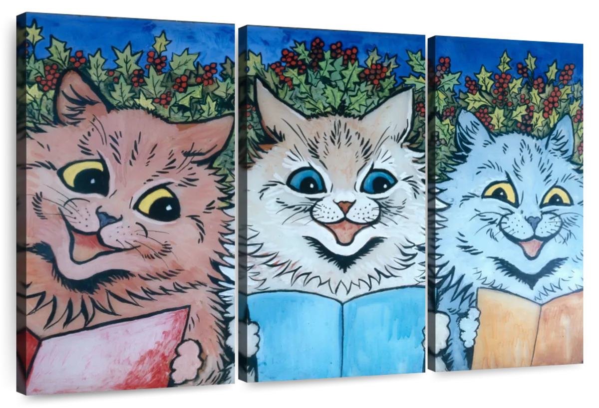 Louis Wain Framed - 3 Cats Singing - Louis Wain Cat Framed Print