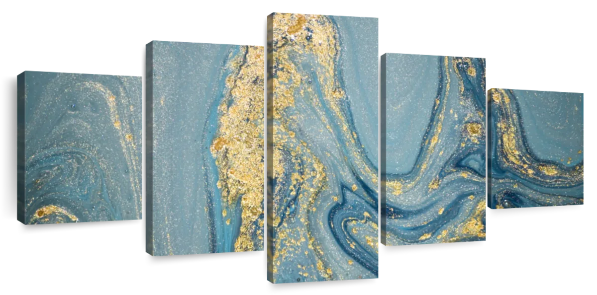 Abstract Gold Blue Beach Wall Art | Painting