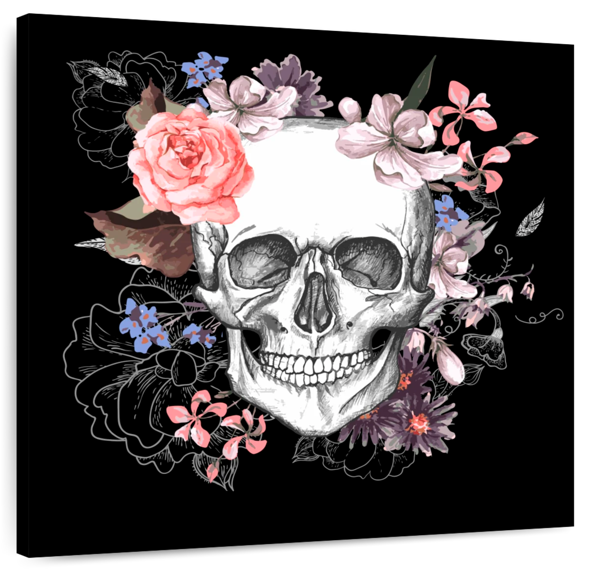 Wall Art Print, Skull & flowers