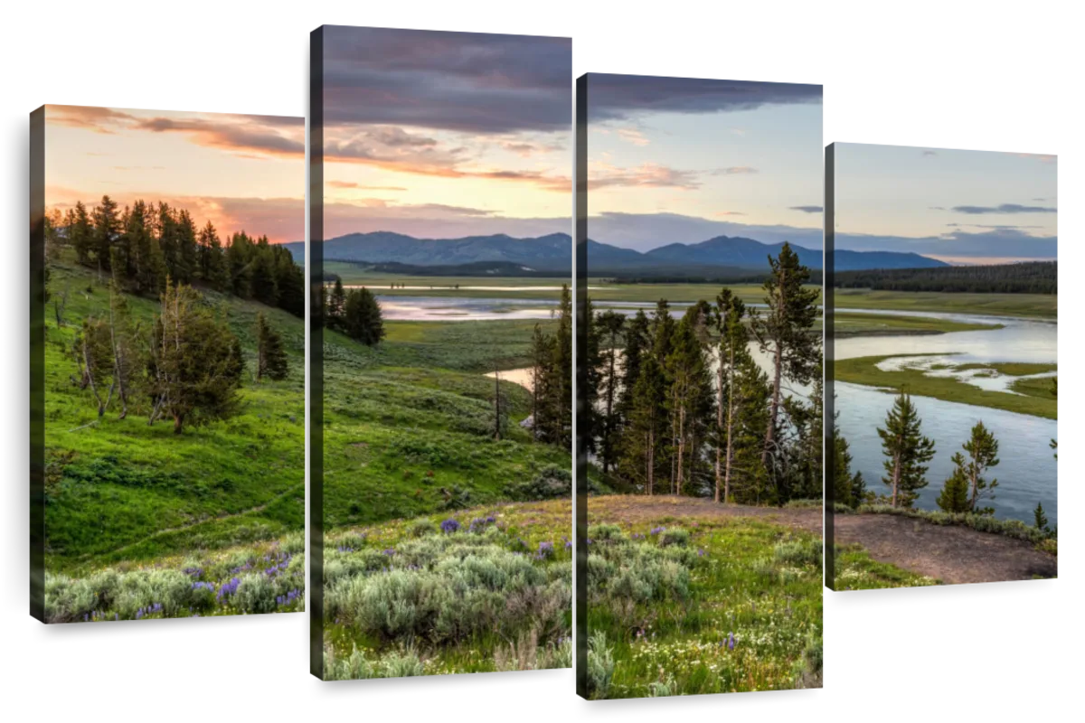 Americanflat Old Faithful Yellowstone National Park 5 Piece Grid Wall Art Room Decor Set - Framed