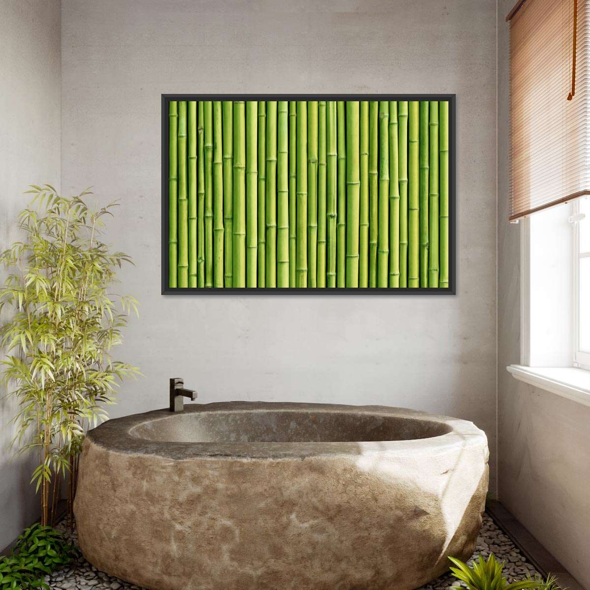 Green Bamboo Fence Multi Panel Canvas Wall Art
