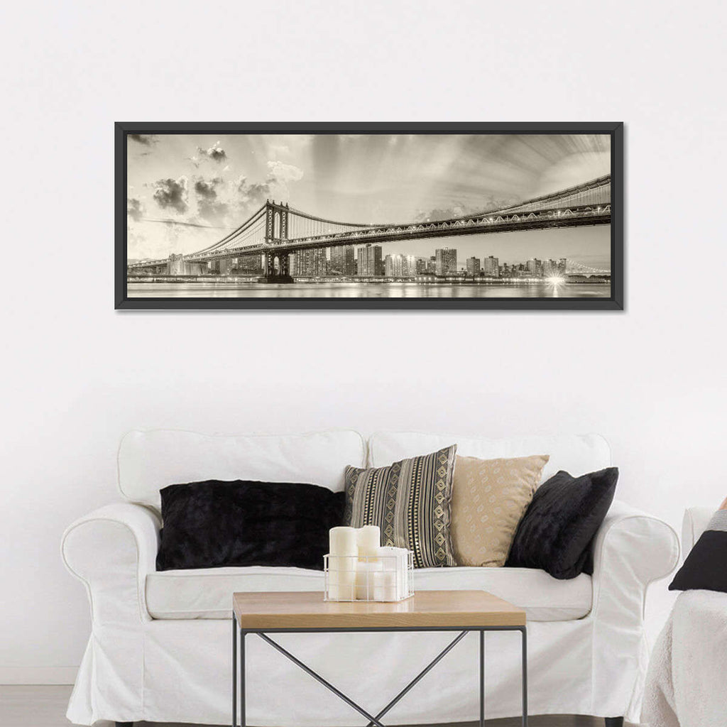 Sundown At Manhattan Bridge Wall Art | Photography