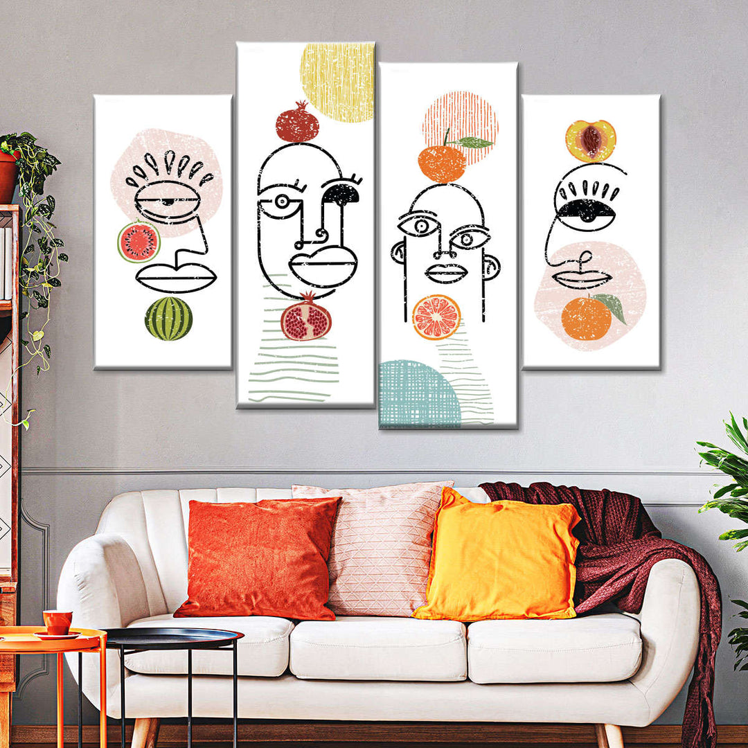 Boho Fruit Faces Wall Art | Digital Art
