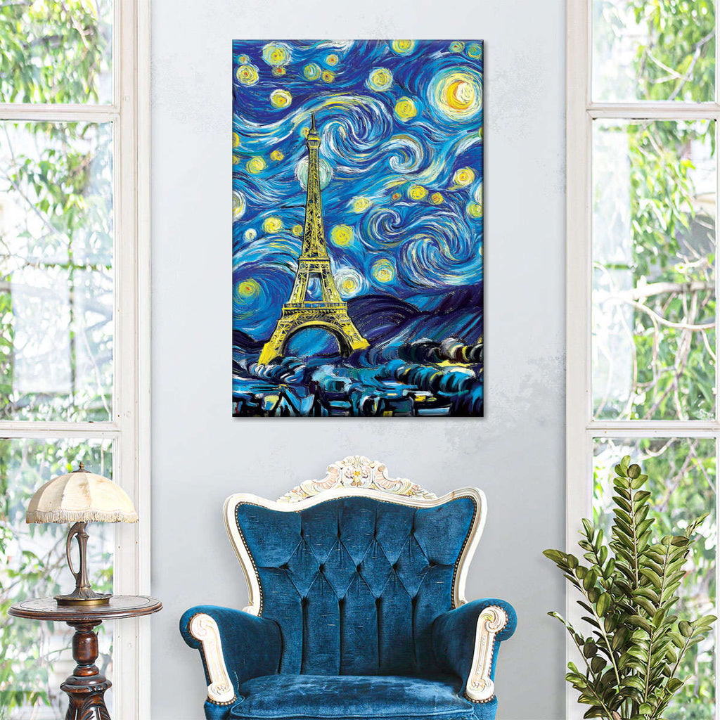 Eiffel Tower Starry Night Wall Art | Painting