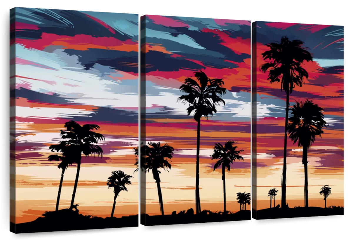 palm tree silhouette sunset painting