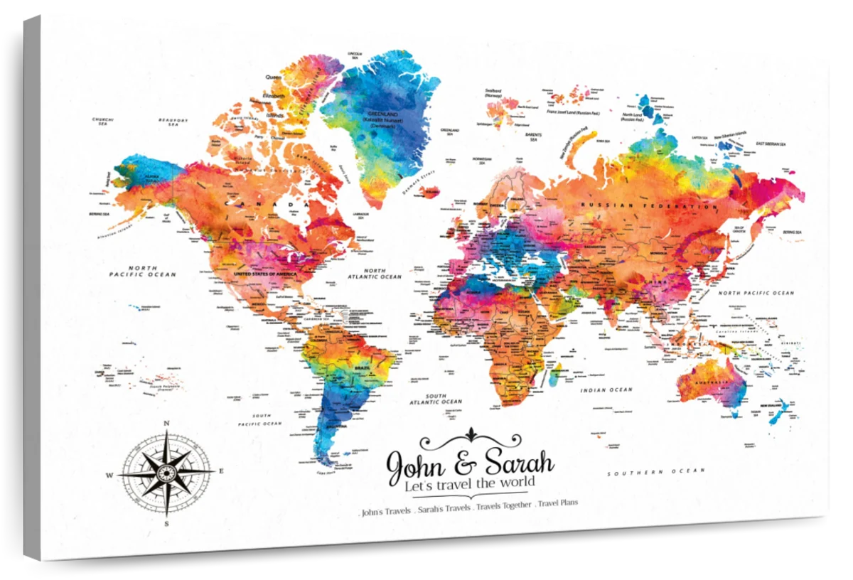 Personalised FRAMED Travel World Map Push Pin-board - Pick a Font! WHI –  Fireflies Designs