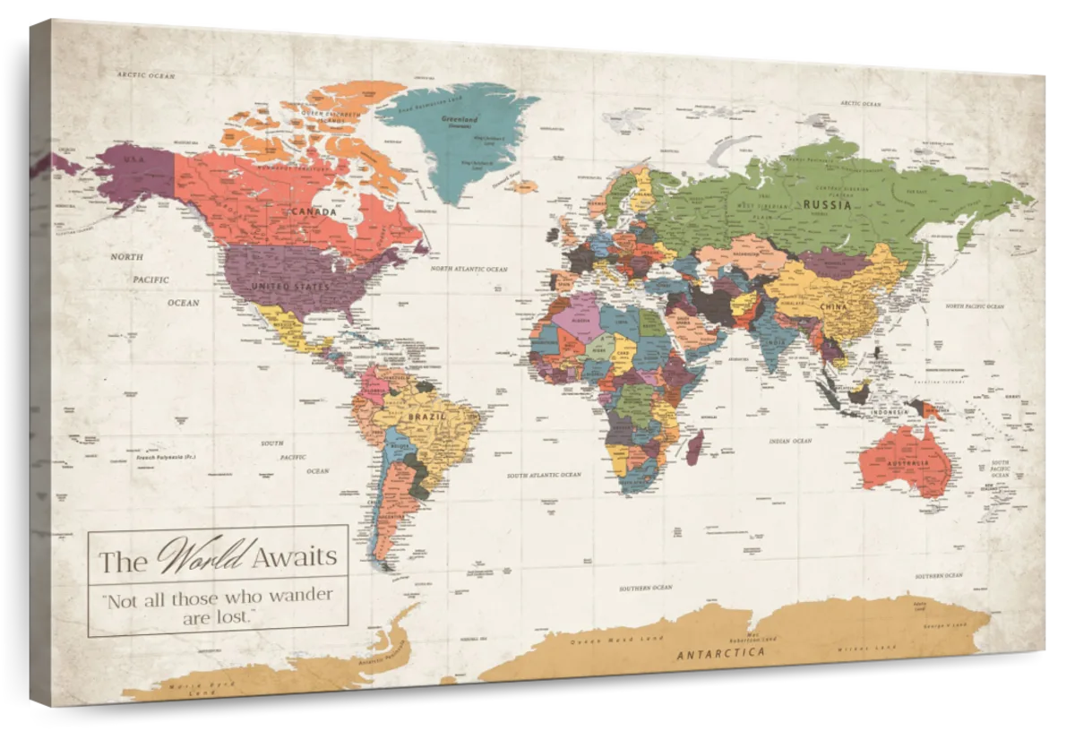 Personalised FRAMED Travel World Map Push Pin-board - Pick a Font