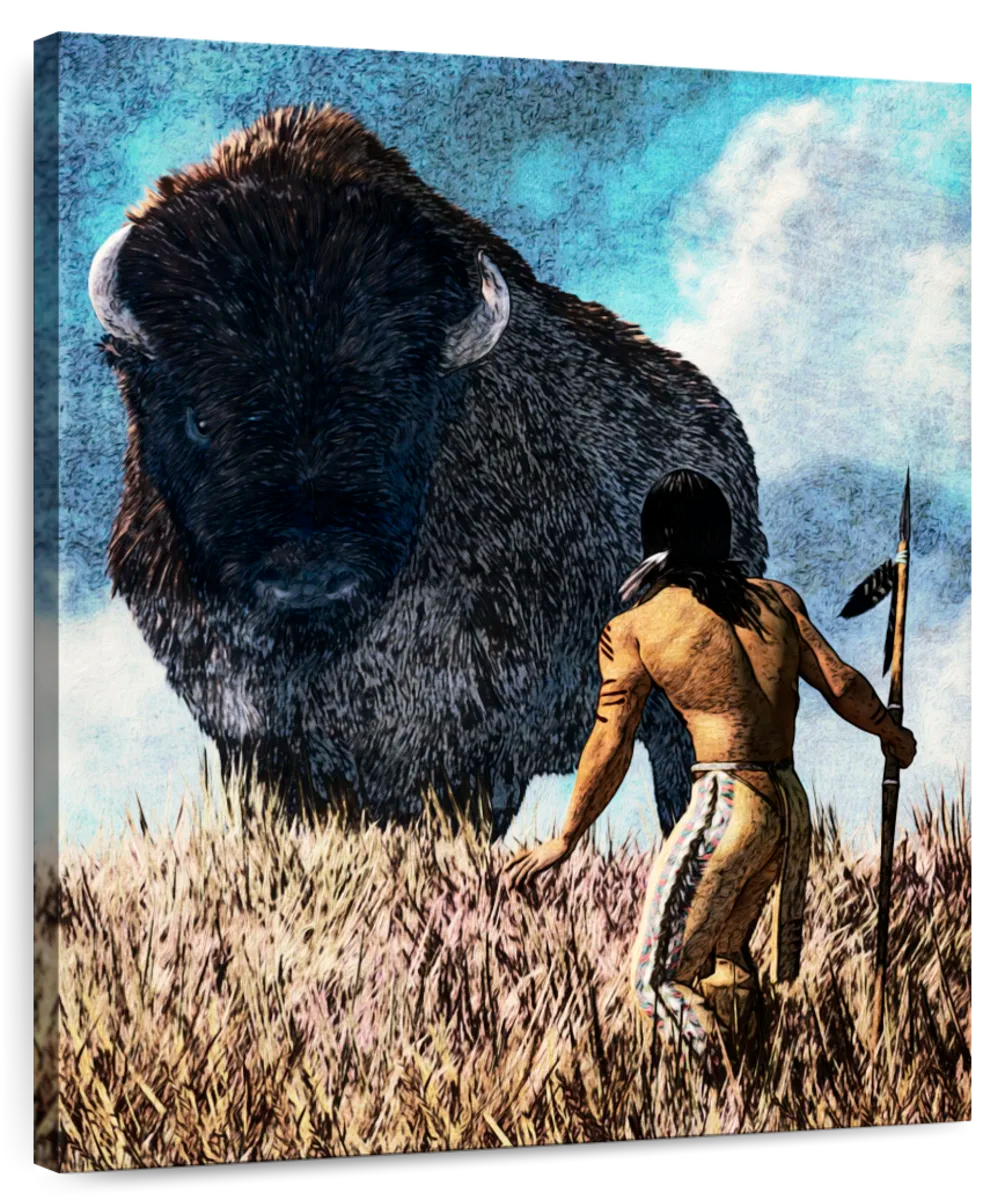 A Native American Hunting Buffalo Canvas Prints Wall Art