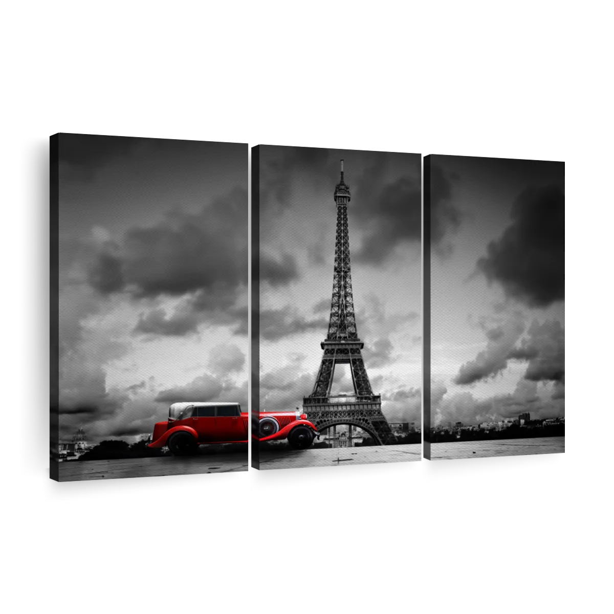 Three Piece Wall Art Black and Red Paintings on Canvas Retro Town