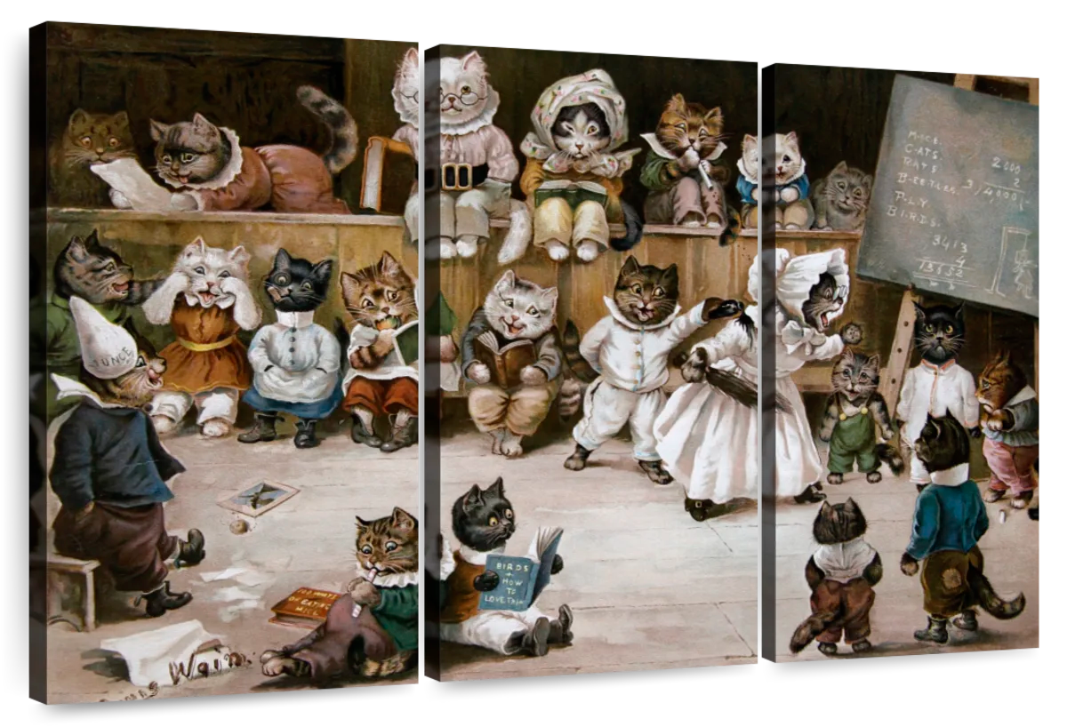 Ms. Tabitha's Cats' Academy, Stretched Canvas Art Print by Louis Wain at