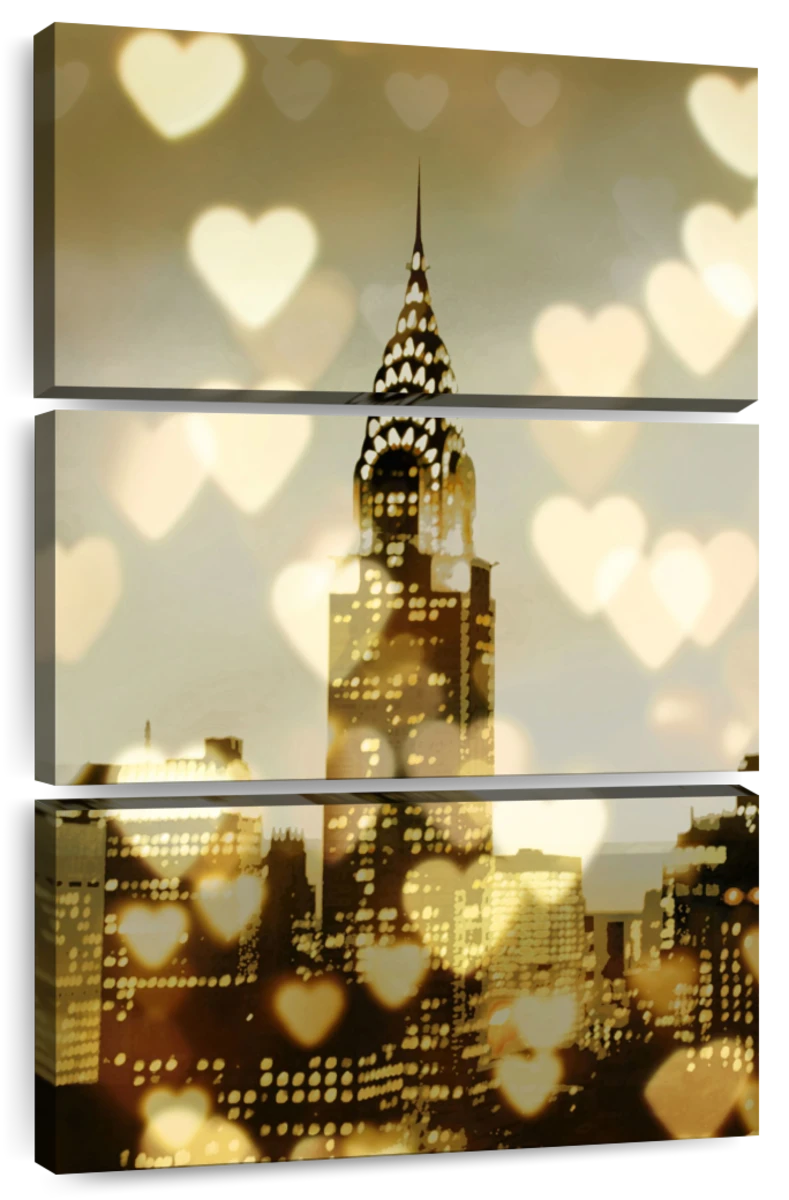 Vintage New York City Wall Art Twin Towers Moonlit Night Skyline