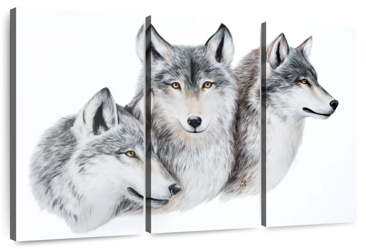 Snowy Wolf Family Wall Art | Drawing