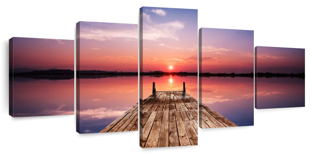 3 Piece Wall Decor Lake Sunset Canvas Paintings Dock Fishing