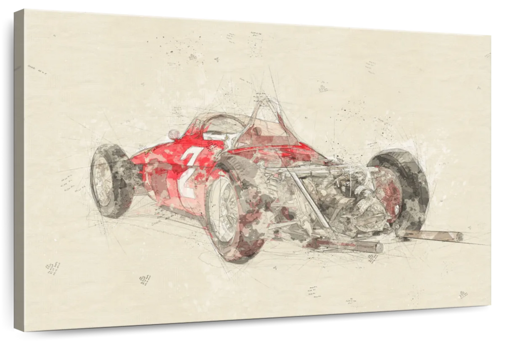 1961 Ferrari 156 F1 Car Rear View Drawing Wall Art | Watercolor | by ...