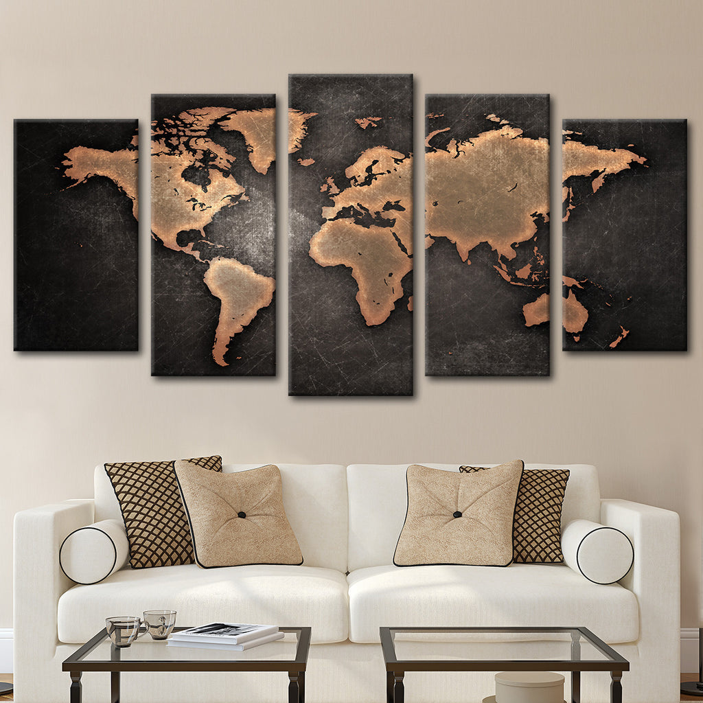 Copper World Map Multi Panel Canvas Wall Art – ElephantStock