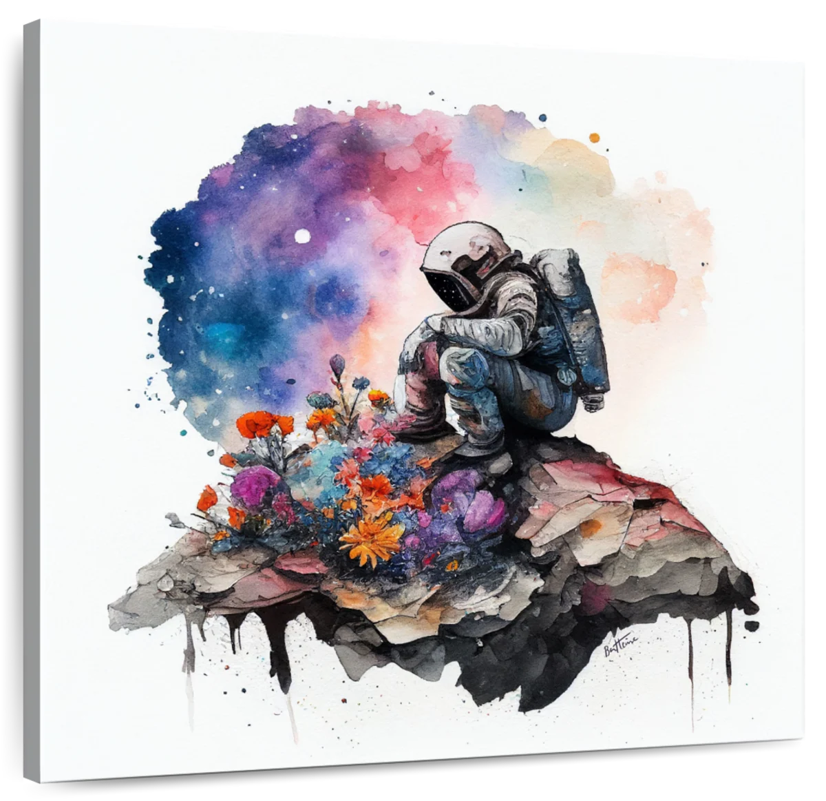 Walking Astronaut Wall Art, Space Water Color Painting Art Canvas