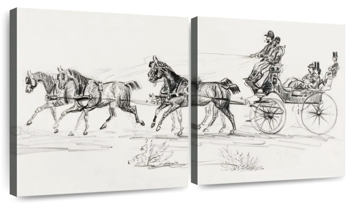 Coupe horse carriage drawing – Line art illustrations