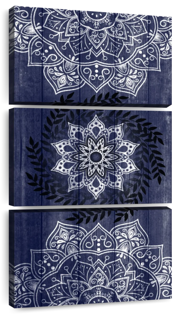 Mandalas On Rustic Blue Wall Art | Digital Art
