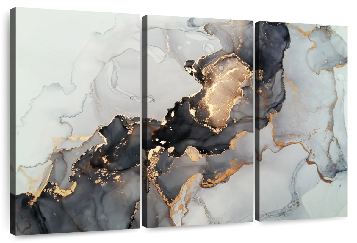 Black Grey Gold Resin II  Framed Canvas Abstract Wall Art