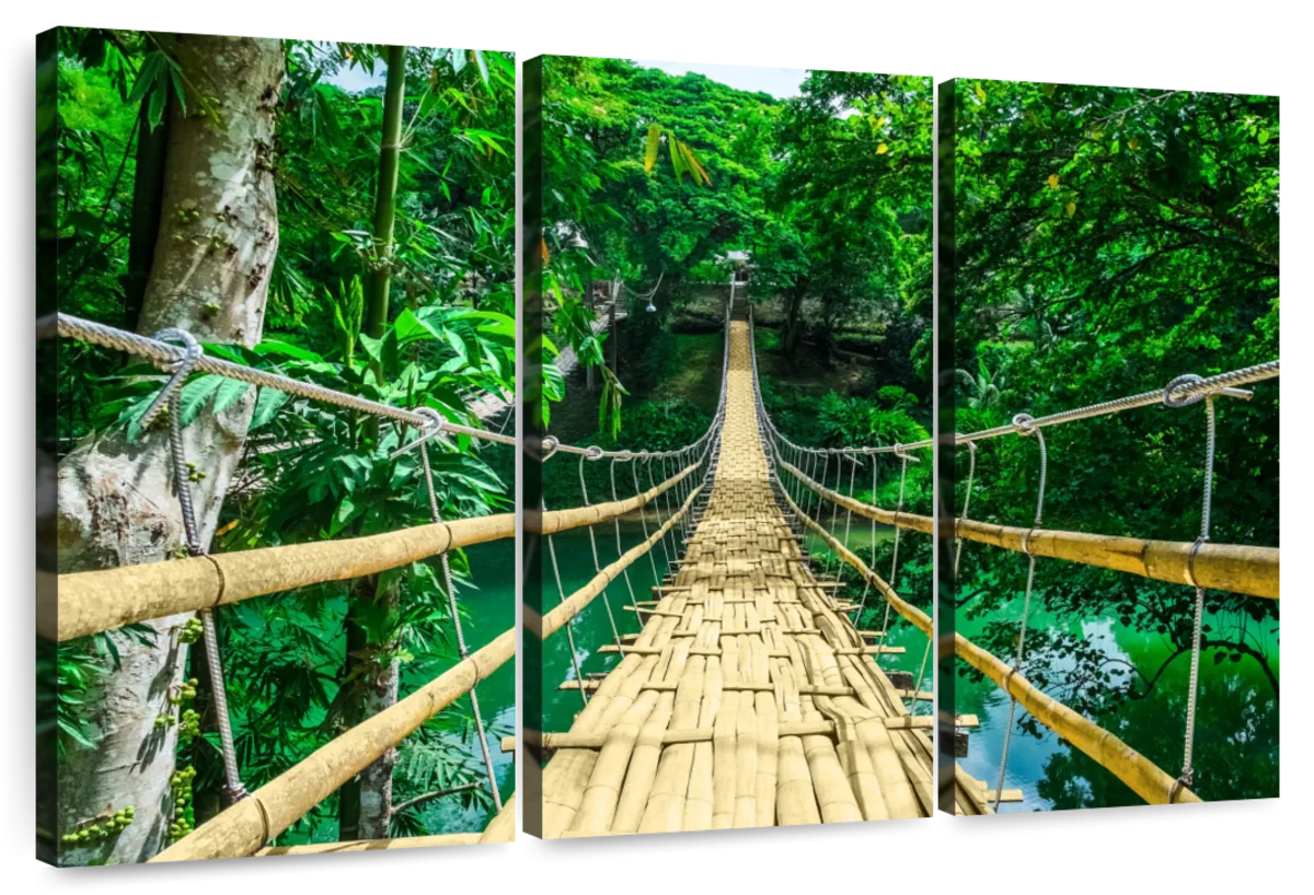 Bamboo Rope Bridge Forest Landscapes SINGLE CANVAS WALL ART