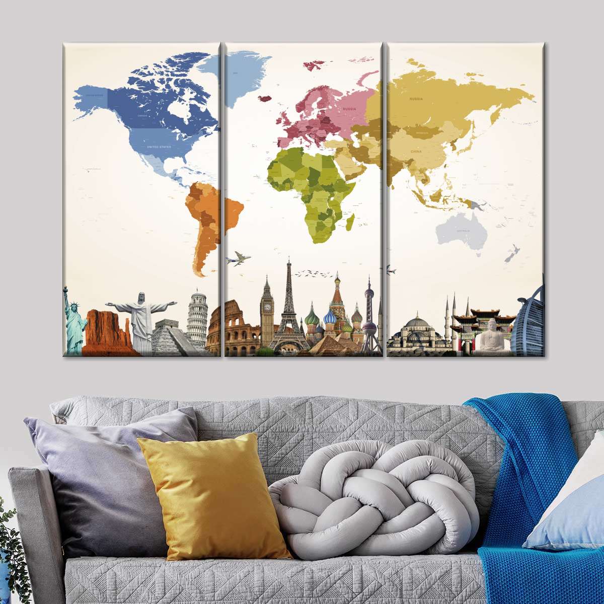 Vintage Colors World Map Masterpiece Multi Panel Canvas Wall Art Elephantstock