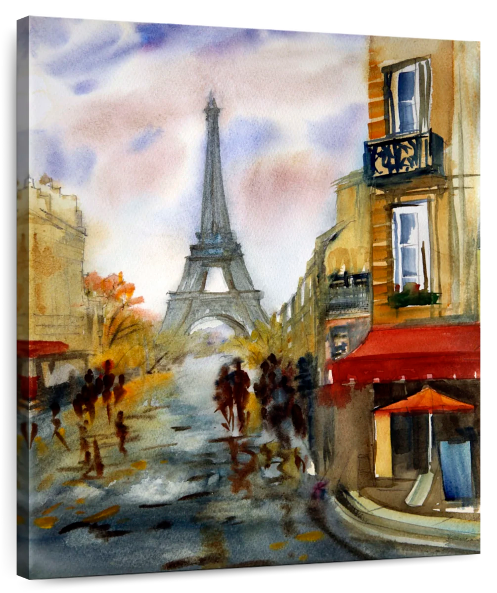 Paris Street Sketch Framed On Canvas Print