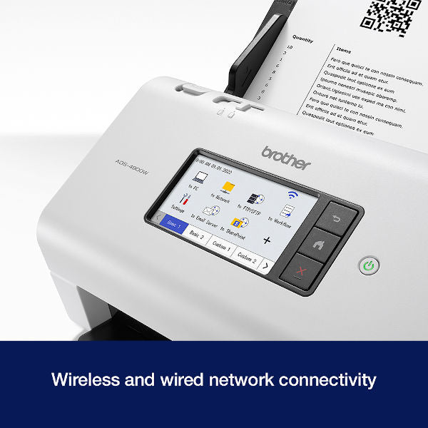 Brother Ads-4900W scanner wireless or wired network connectivity