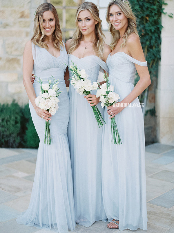 silver and blue bridesmaid dresses