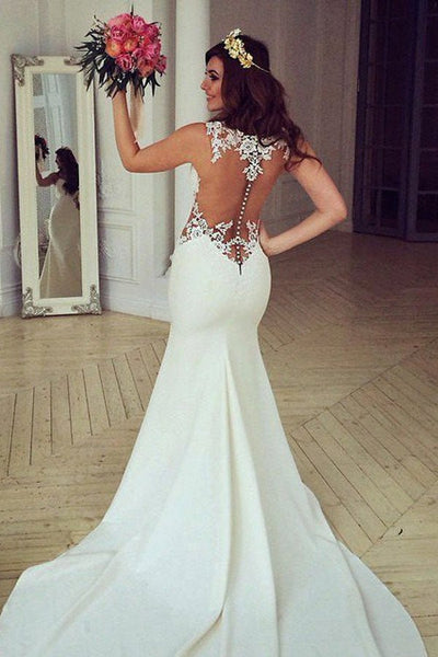 See Through Lace Mermaid Wedding Dresses, Sexy Long Custom Wedding Gow ...