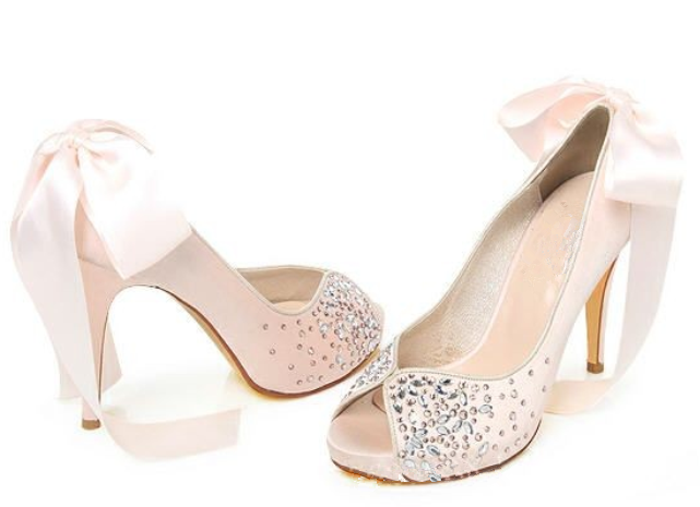 Pink Crystal High Heels Pointed Toe Rhinestone Wedding Bridal Shoes, S ...