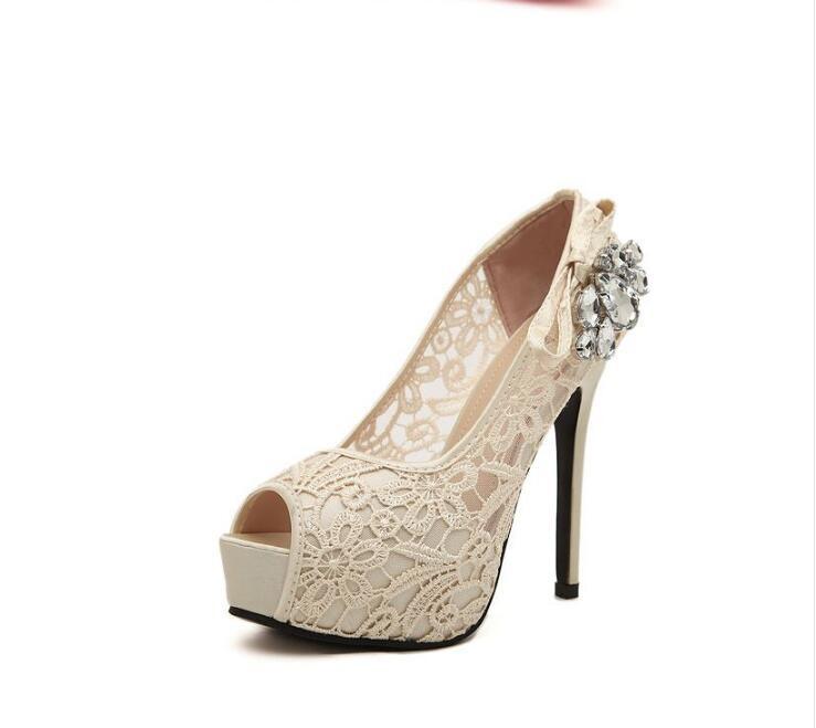 Hand Made High Heels Fish Toe Lace Sexy Wedding Bridal Shoes, S037 ...