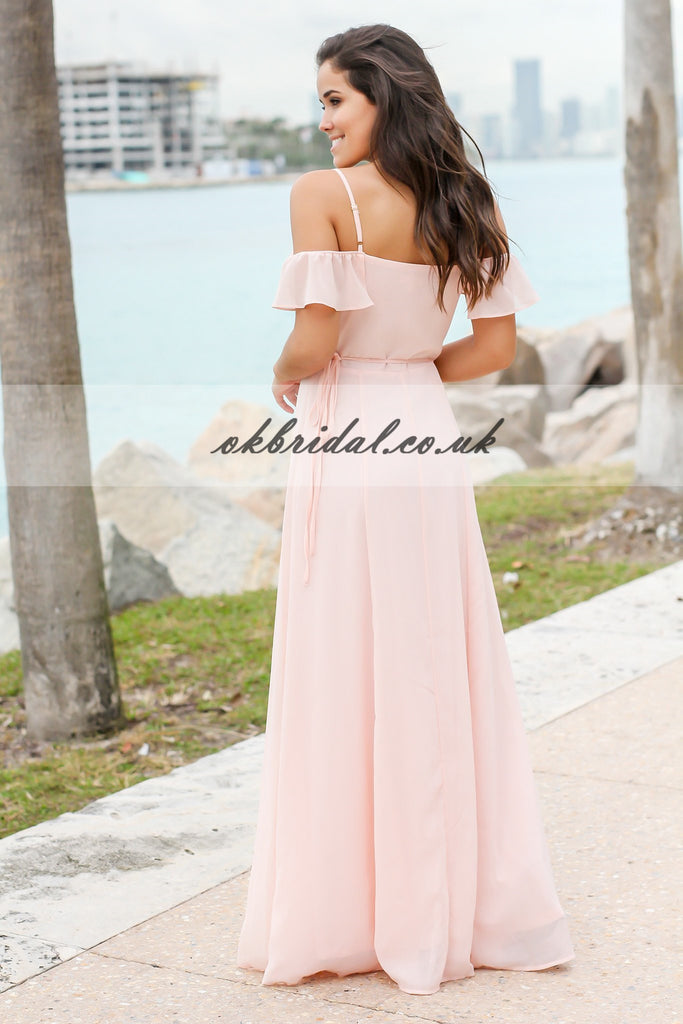 Spaghetti Straps Chiffon Bridesmaid Dress Pink A Line Bridesmaid Dres Okbridal 9242