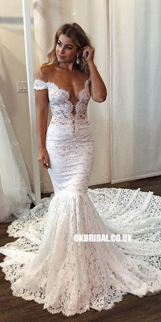 Popular Lace Off Shoulder Sexy Mermaid Wedding Dresses, FC3864 – OkBridal