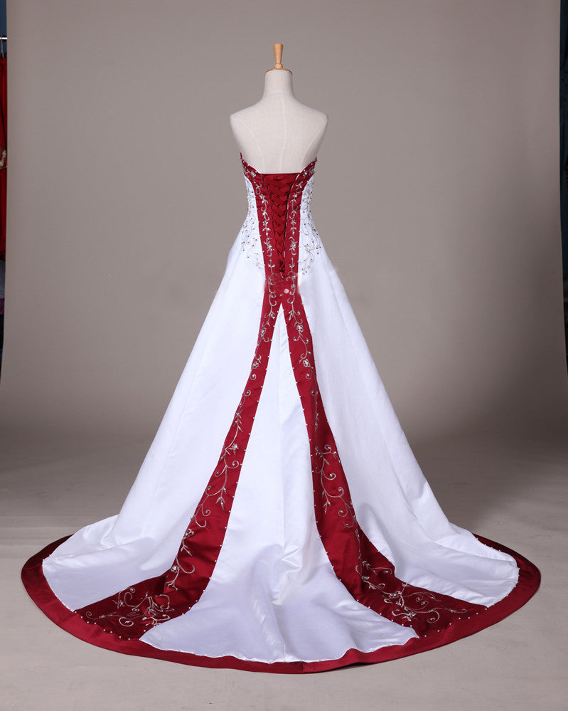 Long Wedding Dress, Satin Wedding Dress, Bridal Dress with Court Train ...