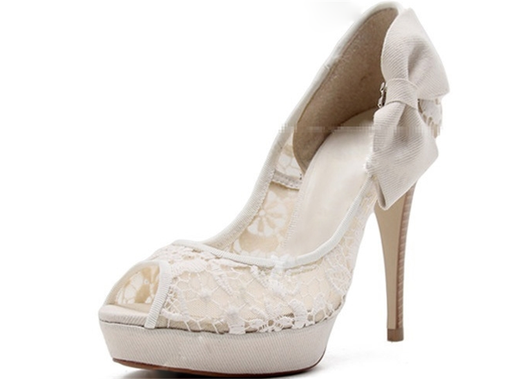 Ivory Lace High Heels Fish Toe Sexy Wedding Bridal Shoes, S012 – OkBridal
