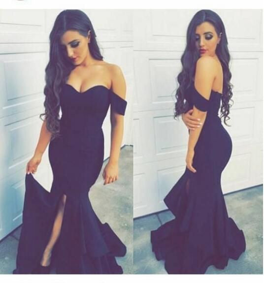 black off the shoulder mermaid gown